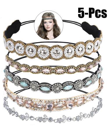 Zoylink 5-Piece Elastic Hair Bands & Crystal Rhinestone Head Chain - Multicolored Hair Accessories for Women - Buy Online on GoSupps.com