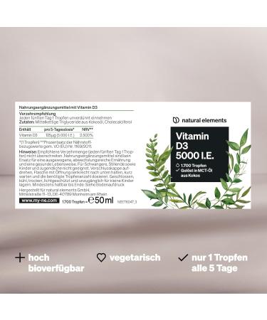 Vitamin D3 Liquid Drops - 5000 IU per Drop - 50ml in MCT Oil - Laboratory Tested - High Dose Vitamin Supplement for Immune Health - Buy Online on GoSupps.com