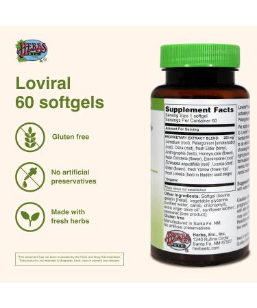 Herbs Etc. Loviral - Lung Health Supplement for Respiratory Defense & Support - Herbal Supplement with Lomatium Pelargonium & OSHA - Gluten-Free - 60 Softgels (60 Servings) - Buy Online on GoSupps.com