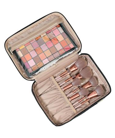 NISHEL Double Layer Travel Makeup Bag with Strap - Large Cosmetic Case Organizer for Bottles, Brushes, Tweezers, Eyeliner - Black(Tall Design) - Buy Online on GoSupps.com