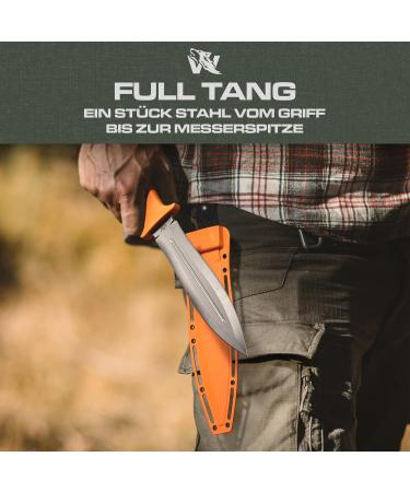 Odenwolf W-Sovcatcher Large D2 Steel Hunting Knife | Fixed Double-Edged Survival Knife with TPE Handle | Full Tang Outdoor Gear - Orange & Silver - Buy Online on GoSupps.com