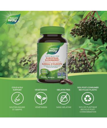 Nature's Way European Elderberry Capsules - Cold and Flu Symptom Relief Cough Sore Throat Support Supplement Elderberry Berries & Flower - Non-GMO Verified - Vegetarian - For Adults & Kids - 100 Capsules - Buy Online on GoSupps.com
