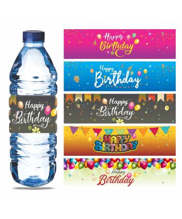 Happy Birthday Water Bottle Labels - (Pack of 100) 8.5 x 2.25 Wrappers Wrap Around Party Decoration Stickers