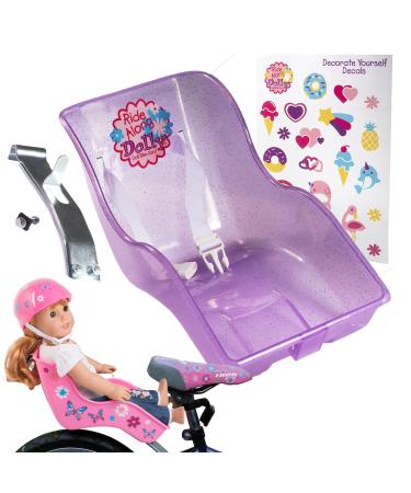 The Original Doll Bicycle Seat (Glitter Purple)-Bike Attachment Accessory for All 18"-22" Dolls & Stuffed Bear-Ride in Style, Decorate Yourself Decals +Hardware Included! Girls Kids Summer Spring Gift