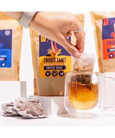 TrueStart Energising Colombian Arabica Loose Coffee Bags - Quick Brew Biodegradable Bags in Recyclable Pouch (25 Count) - Buy Online on GoSupps.com