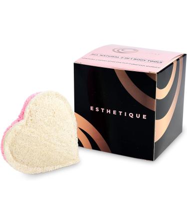 Fushay 4 Pack LuffaLu Pro Sponge Loofah - Shower Cleaning and Exfoliating, 2 Sided Coarse and Soft, All-Natural Disposable Body Scrub - Pink Hearts - Buy Online on GoSupps.com