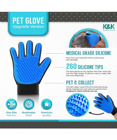 KENNELS & KATS Pet Grooming Glove | Premium De-shedding Brush for Dogs, Cats, Rabbits & Horses | 260 Tips for Mess-free Grooming | One Size Fits All | Blue - Buy Online on GoSupps.com