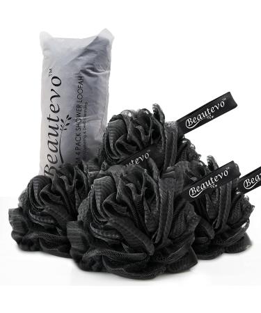 Beautevo Loofah Pack of 4 Large Bath Sponge for Gentle Cleansing & Exfoliating Dense Mesh Shower Puff for Rich Lather Shower Sponge with Hanging Ribbon (Black) - Buy Online on GoSupps.com