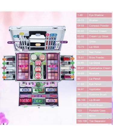 102 Colors Make up set teenagers girls Cosmetic Palette Set include Eyeshadow Palette Lipstick Blush Foundation Concealer Face Powder Mascara Lipgloss Brush for Every Woman(Silver box) Y#102PCS - Buy Online on GoSupps.com
