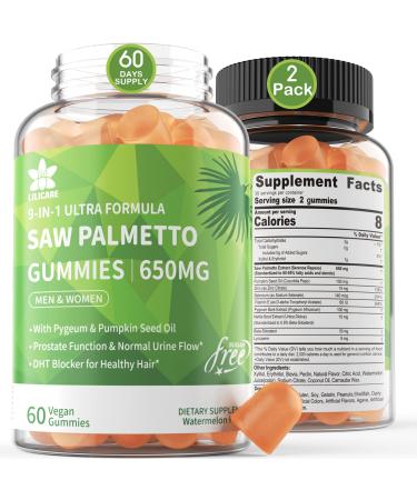 Sugar Free Saw Palmetto Gummies 650mg Prostate Supplements for Men With Pygeum & Pumpkin Seed Oil for Bladder Control & Urinary Health DHT Blocker for Hair Growth No-Gelatin Vegan 120 Gummies