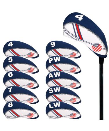 Craftsman Golf US Flag Neoprene Golf Club Head Cover Wedge Iron Protective Headcover for Callaway, Ping, Taylormade, Cobra, Etc. White & Blue