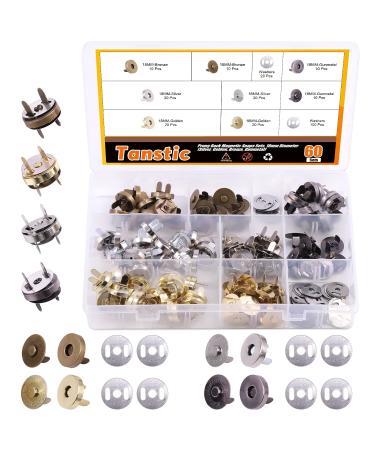 Tanstic 60 Sets 18mm 4 Color Magnetic Button Clasps Snaps Fastener Clasps Button Knitting Buttons Sets for Sewing, Craft, Purses, Bags, Clothes, Leather
