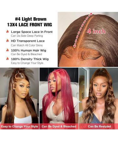 Tunfine #4 Chocolate Brown 20 Inch Human Hair Lace Front Wig - 180 Density Straight Pre Plucked Glueless Wig for Black Women - Buy Online on GoSupps.com