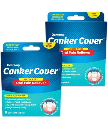 Dentemp Canker Sore Medicine 2pk Canker Cover - Oral Pain Reliever (12 Count) - Treatment to Relieve Canker Pain, Mouth Sores & Mouth Irritation - Fast Acting Canker Sore Relief Tablets for Adults