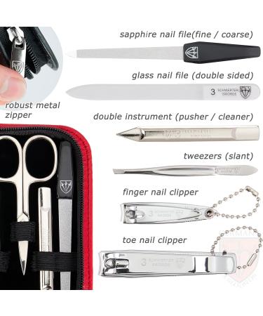 3 Swords Germany - brand quality 8 piece manicure pedicure grooming kit set for professional finger & toe nail care scissors clipper fashion leather case in gift box Made by 3 Swords (002020) RED - SYNTHETIC LEATHER - Buy Online on GoSupps.com