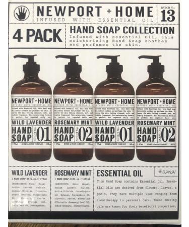 4 Bottles  Newport + Home Hand Soap  2 Rosemary Mint  2 Wild Lavender 16oz  Infused with Essential Oil  By Home & Body Co