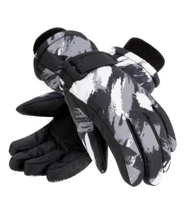 LULLABY KIDS Kids Winter Gloves Waterproof Boys Girls Snow Ski Gloves Camo Black L (10-12 years)