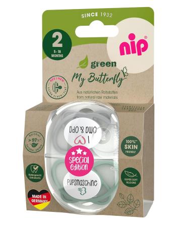 Nip Schnuller My Butterfly Green Special Edition | Sustainable Silicone Pacifier Size 2 (5-18 Months) | Quiet-Friendly & Jaw-Friendly for Babies - Buy Online on GoSupps.com