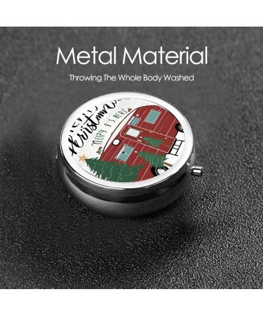 Farmhouse Christmas Mini Round Pill Box - 3 Compartment Travel Organizer for Home & Office | Portable Pill Case - Buy Online on GoSupps.com