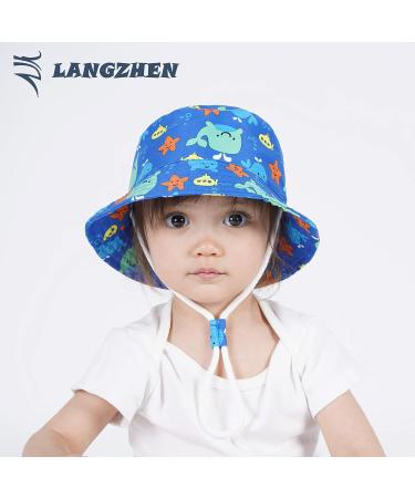 Adjustable Beach Sun Hat for Toddler Girls | Wide Brim Kids Summer Play Hat with Chin Strap | Colorful Dinosaur+Blue-Whale Design | 2-4 Years - Buy Online on GoSupps.com