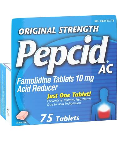 Pepcid AC Original Strength 10 mg Famotidine - 75 ct Pack for Heartburn Relief - Buy Online on GoSupps.com