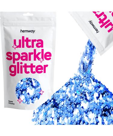 Hemway Premium Ultra Sparkle Glitter Multi Purpose Metallic Flake For Arts Cosmetics Resin Festival Face Hair - Azure Blue - Super Chunky (1/8 "0.125" 3mm) 100g / 3.5oz Azure Blue Super Chunky - 100g
