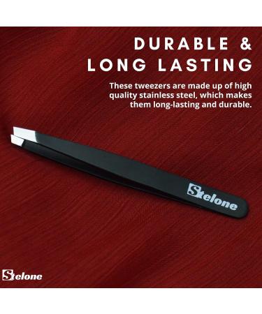 Stelone Slant Tip Stainless Steel Eyebrow Tweezers for Women & Men - Precision Brow Grooming Tool for Facial and Ingrown Hair Removal (Black) - Buy Online on GoSupps.com