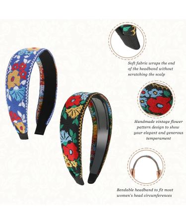 Boho Embroidery Headband Set - 9 Handmade Wide Headbands for Women | Vintage Ethnic Style Hair Accessories - Buy Online on GoSupps.com