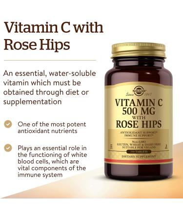Solgar Vitamin C with Rose Hips 500mg - 250 Tablets | Boost Immunity & Antioxidant Support - Buy Online on GoSupps.com