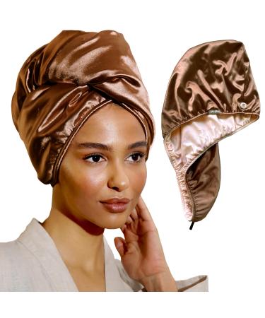 SMPL Objects satin and bamboo hair towel for women satin-hair plop towel curly hair satin hair towel for wet hair (pink-bronze) pink bronze