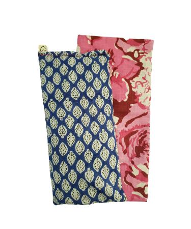 Scented Eye Pillow Gift Set - Washable Cover - Lavender Flax Weighted - Yoga Massage Spa Sleep Aromatherapy - Soothing Relaxing - leaf blue pink block print India Blue w/paisley
