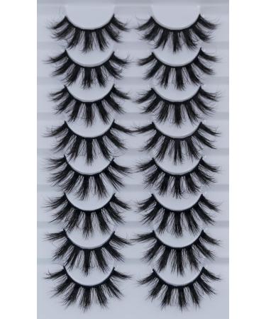 False Eyelashes Fluffy Wispy Eyelashes Faux 3D Mink Lashes Thick Volume Long Soft Dramatic Strip Eye Lashes Pack 8 Pairs Black