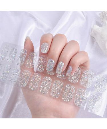 Semi Cured Gel Nails Strips 22 Stickers Nail Wraps Soft Self-Adhesive Gel Nail Stickers Salon-Quality Glitter Gel Nail Strips for Nails Manicure Require UV/LED Lamp (33-Glitter Girls)