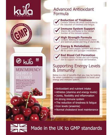 Montmorency Cherry and Beetroot Blend - 60 Vegan Capsules - High Strength 9000mg - Immune Support with Turmeric, Black Pepper, and Vitamin B6 - Buy Online on GoSupps.com