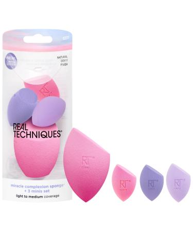 Real Techniques Sunrise To Sunset Miracle Complexion Sponge Set with 3 Mini Sets 4 Piece Set Miracle Complexion Sponge +Minis Kit