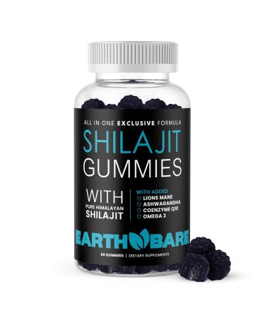 Earth Bare Himalayan Shilajit with Lion s Mane Ashwagandha CoQ10 and Omega-3 Premium Exclusive Gummies for Energy Focus and Wellness - 60 Count