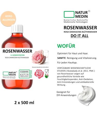 Hypoallergenic Rose Water 1 000 ml | 100% Natural Edible Skin & Hair | NATURMEDIN  - Buy Online on GoSupps.com