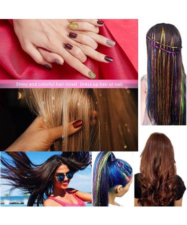 Multicolor Hair Tinsel Kit - 47 Inches Synthetic Extensions for Women & Girls - Heat Resistant Sparkling Fairy Tinsel for Halloween, Cosplay, Christmas - 22 Color Options - Buy Online on GoSupps.com