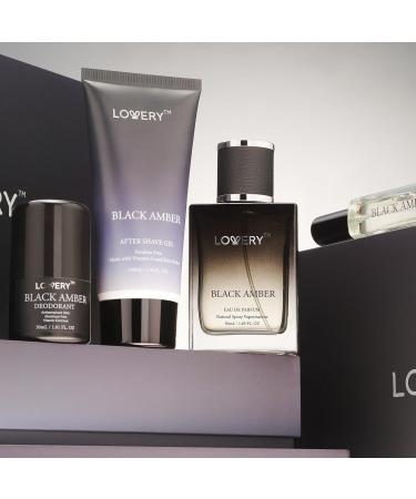 Mens Valentines Gifts Black Amber Mens Perfume 4 in 1 Deodorant & Cologne Gift Set - 4pc Mens Cologne Set - Parfum Antiperspirant Deodorant Stick Aftershave Gel Masculine Birthday Perfumes for Men - Buy Online on GoSupps.com