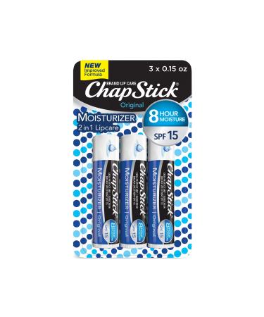 ChapStick Lip Moisturizer (1 Carded Pack of 3 Sticks) Original Flavor Skin Protectant Lip Balm Sunscreen SPF 12 0.15 Ounce