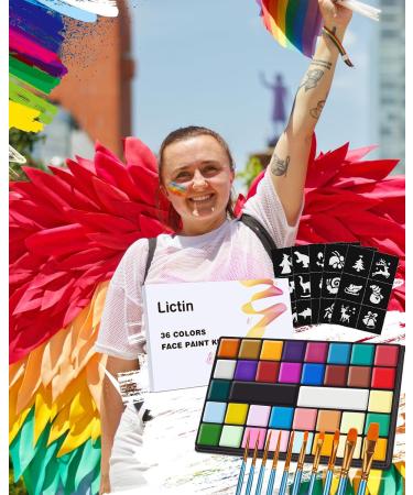 Lictin 36 Colors Face Painting Kit - Body Paint for Halloween Carnival Baby Bump & Theater - Premium Quality Schminke Colors - Buy Online on GoSupps.com