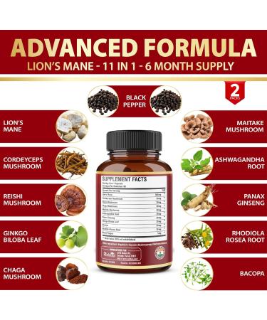 Zolotus 2 Packs 90 Capsules Lions Mane Mushroom Supplement 6 Month Supply with Cordeyceps Reishi Ashwagandha Focus Memory and Brain Support Supplement Immune Support Energy Pills - Buy Online on GoSupps.com