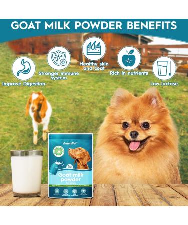 AmeizPet 100% Natural Goats Milk Powder For Dogs Powder To Create Delicious Goats Milk Perfect for Hydration Nutrient Rich Sensitive Tummy Dog Food Topper 200g (7 Oz.) Goat milk powder 200 g - Buy Online on GoSupps.com