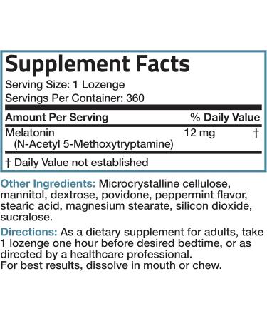 Bronson Melatonin 12mg Fast Dissolve Nighttime Sleep Aid Support & Relaxation Support, 360 Peppermint Vegetarian Lozenges 360 Count (Pack of 1) - Buy Online on GoSupps.com