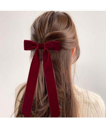 Velvet Bow Hair Clip 4PCS Red and Black Hair Bow Vintage Satin Bowknot Hairpins with Long Ribbon Party Bow Hair Barrettes Hair Accessories for Women Girls Gifts - Buy Online on GoSupps.com