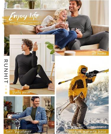 Runhit Men's Fleece-Lined Thermal Underwear Set | Base Layer Long Johns for Cold Weather | Black-Green, Size Small - Buy Online on GoSupps.com