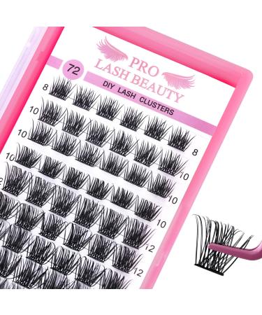 Cluster Lashes 72 Pcs Lash Clusters DIY Eyelash Extension Individual Lashes Confession D-16mm Thin Band Easy to Apply at home Lashes 16 mm Confession
