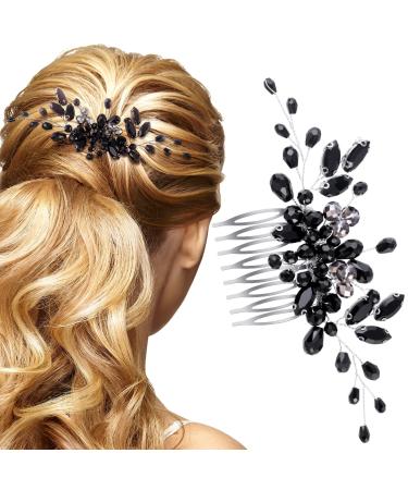 PAGOW Black Teardrop Hair Comb, Vintage Rhinestone Crystal Onyx Small Headpiece, Bridal Side Combs Handband Accessories for Women and Girls ( 5.3 x 2.6 inch ) 5.3 x 2.6 Inch, 1Pack