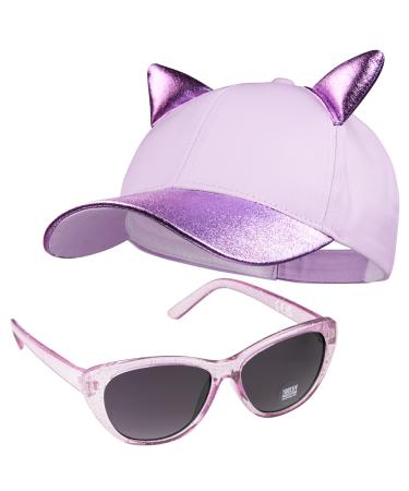 CityComfort baseball cap children 2 Set Snapback Cap with ears and sunglasses children sun protection - gifts for girls unit size purple