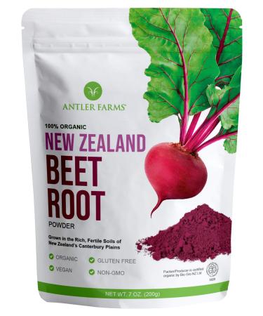 Antler Farms - 100% Pure Organic New Zealand Beet Root Powder, 40 Servings, 200g - Freeze Dried, Raw, Vegan, Gluten Free, Natural Nitric Oxide Booster and Preworkout, for Energy and Health